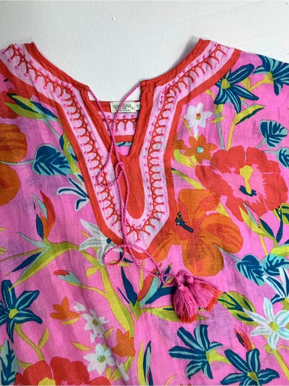 Spartina 449 Pink Tropical Floral Tassel Swimsuit Coverup Resort One Size - Picture 12 of 13